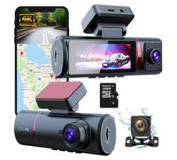 Cámara para salpicadero Fleau Tech 4K para Coche: cámara Delantera y Trasera 3 en 1, WiFi y GPS, Pantalla de 3,5", Sensor G, Modo de Aparcamiento, grabación en Bucle, Lente Gran Angular de 170°