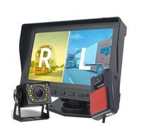 Cámara Respaldo DVR Monitor 2 Canales Caja Negra Pantalla AHD 7 "con Grabadora Vídeo Digital para RV Coche Camión Autobús Parte Delantera Cámara Visión Trasera(128G,D)