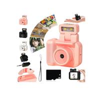 Cámara retro a presión, cámara nostálgica miniretroflex, pequeña cámara nostálgica, mini llavero de cámara, mini cámara de llavero vintage, mini cámara HD 1080P con luz flash LED (128 GB-rosa)