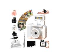 Cámara retro a presión, cámara nostálgica miniretroflex, pequeña cámara nostálgica, mini llavero de cámara, mini cámara de llavero vintage, mini cámara HD 1080P con luz flash LED (64 GB-blanco)