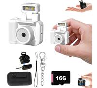 Cámara retro a presión, mini cámara de visión vintage nostálgica, cámara de fotos digital con llavero, mini CáMara Retro, 1080p HD con luz de flash LED (blanco 16G)