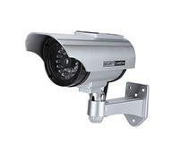 Cámara simulada para Interiores/Exteriores, cámara de Seguridad de Falso de cámara CCTV de Bala con LED Rojo Intermitente(Silver)