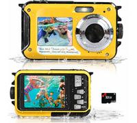 Cámara Subacuática 48 MP, Cámara Digital Impermeable con Vídeo 2.7K | Sumergible Hasta 3 M, Doble Pantalla Para Selfies, Tarjeta MicroSD de 32 GB Incluida y Batería de 650 mAh