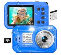 Cámara subacuática 4K, cámara digital impermeable de 64 MP de 16 pies con tarjeta de 16 GB