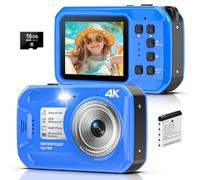 Cámara subacuática 4K, cámara digital impermeable de 64 MP de 16 pies con tarjeta de 16 GB, cámara impermeable flotante de enfoque automático con pantalla IPS HD, zoom digital de 16X, luz de relleno