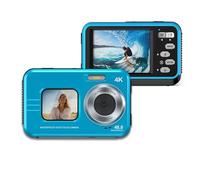 Cámara Subacuática 4K, Cámara Subacuática Selfie de Pantalla Dual con Enfoque Automático de 48MP para Esnórquel, Buceo, Zoom Digital de 16X, Resistente Al Agua de 11 Pies (Blue)