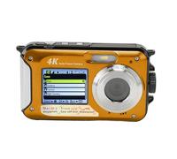 Cámara Subacuática 4K, Enfoque Automático de 56MP Zoom Digital 16X Cámara Impermeable de 10 Pies Pantallas Duales Cámara Digital Compacta Selfie con Tarjeta de Memoria 64G (Yellow)