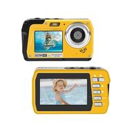 Cámara subacuática 4K, Full HD 4K y 48MP compacta, cámara impermeable de 10 pies para esnórquel, surf, rafting, doble pantalla para selfie/zoom digital 16X/luz de relleno/soporte de 128 GB (amarillo)