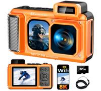 Cámara subacuática 8K WiFi 90MP 50FT impermeable 32GB tarjeta táctil de | Adecuado para esnórquel y buceo, resistente a los golpes, a prueba de polvo, selfie AF, zoom 18X, flotante