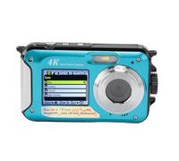 Cámara subacuática, Pantalla Dual de 56 MP, 10 pies, Impermeable, Zoom Digital 16X, cámara 4K, Enfoque automático, cámara Digital Impermeable con Tarjeta de Memoria de 64 G (Blue)