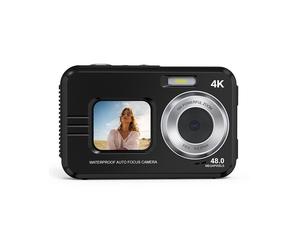 Cámara subacuática resistente al agua 48MP/4K/zoom 16x/pantalla dual/enfoque automático Black