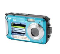 Cámara submarina 4K 56MP con Pantalla Dual, Enfoque automático, Zoom Digital 16x, Resistente al Agua hasta, Incluye Tarjeta de Memoria de 64 GB y 2 baterías (Azul)