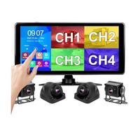 Cámara Trasera 10 "AHD 4CH Monitor grabación DVR 1080P Vista Trasera de Coche cámara camión vehículo Pantalla táctil IPS Soporte FM Mirrorlink Reversa(64G TF)