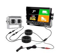 Cámara Trasera Monitor Camión para Tablero 7" Pantalla IPS 1024x600 AHD 720P Lente Dual Cámara Marcha Atrás Blanca Fácil Conexión para Remolques Reversa(Dual Camera Kit -15M)