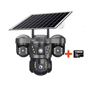 Camara Vigilancia, 6MP Triple Lenses WiFi Solar Camera PIR Human Detection Night Vision Waterproof Security CCTV Camara Battery Video Monitor(WiFi CAM 128G Card)