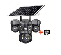 Camara Vigilancia, 6MP Triple Lenses WiFi Solar Camera PIR Human Detection Night Vision Waterproof Security CCTV Camara Battery Video Monitor(WiFi CAM 64G Card)