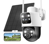 Camara Vigilancia WiFi Exterior 2K, 360°PTZ Cámaras de Vigilancia sin Cables Solar 6W, Doble Lente con Monitoreo Fijo y Seguimiento Móvil, Audio Bidireccional, Visión Nocturna Color, IP66, 2.4GHz WiFi