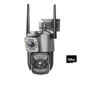Camara Vigilancia WiFi Exterior, 4MP 4K Dual Lens Outdoor Camera PTZ IP Cameras Night Vision Security Protection Wireless CCTV Net Video Surveillence(128g)