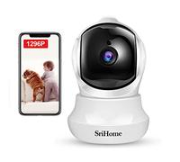 Cámara Vigilancia WiFi Interior 1296P, Srihome Cámara Vigilancia Interior FHD con Visión Nocturna,Cámara de Mascota,Detección de Movimiento, Audio de 2 Vías, 2.4GHz WiFi, Compatible con iOS/Android