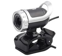 Cámara web con clip USB 2.0 de 0,3 MP y micrófono incorporado, cámara web HD para PC, soporte giratorio de 360°, enfoque manual y corrección automática de color para ordenador de e (Plata)