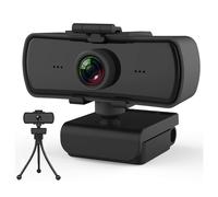 Cámara web Ultra HD con enfoque automático y cancelación de ruido, resolución 2K QHD, luz de anillo ajustable, cubierta de privacidad, Plug&Play