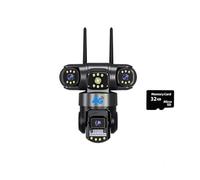 Cámara WiFi, Cámara De Tres Lentes con Tres Pantallas Y Zoom, Monitor con Visión Nocturna, Protección Y Videovigilancia.,para Entrada de jardín(4G 32G Card)