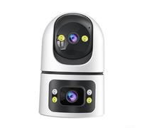 Cámara WiFi inteligente para interiores con doble lente, visión oscura y seguimiento automático, cámara de seguridad de audio bidireccional para monitor de mascotas, diseño compacto de ABS blanco
