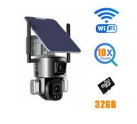 Cámaras de seguridad para el hogar 8MP 4G Solar Camera Wireless 4K Dual Lens 4X 10X Solar Panel Human Detection PTZ Surveillance Outdoor Ip Cameras Wireless(Wifi 10XZoom 32GB)