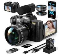 Cámaras digitales 8K para fotografía de 64 MP, enfoque automático de zoom 16X, WiFi, pantalla abatible de 180° con lente gran angular y macro, cámara de vlogging para viajes en YouTube con tarjeta TF