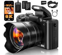 Cámaras digitales 8K para fotografía de enfoque automático, actualización 2026 88MP WiFi profesional 16X Zoom Cámara de fotografía con doble lente para YouTube, tarjeta SD, parasol de lente, pantalla