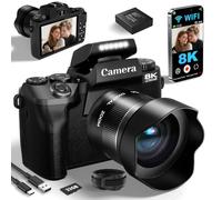 Cámaras digitales 8K para fotografía, WiFi, cámara de vlogging de 64 MP para YouTube con doble lente, cámaras de pantalla táctil de 4 pulgadas para principiantes, enfoque automático, zoom digital de