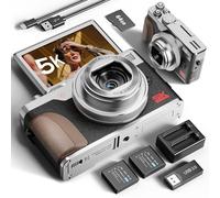 Cámaras digitales de 64 MP para fotografía 5K - Enfoque automático de zoom 18X, 3 pulgadas 180°, antivibración, tarjeta de 64 GB y 2 baterías, cámara compacta de vlogging para viajes, YouTube
