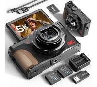 Cámaras digitales de 64 MP para fotografía, cámaras digitales de enfoque automático 5K con tarjeta TF de 64 GB y 2 baterías, cámara de vlogging antivibración de zoom 18X para YouTube MC-US-K100C-BB-N5