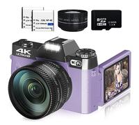 Cámaras digitales para fotografía, cámara de vlogging 4K 56MP con zoom digital 16X enfoque manual recargable, cámara compacta con lente macro y gran angular de 52 mm, tarjeta TF 32G y 2 baterías