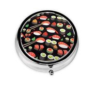 Camarones de sushi japoneses. Este pastillero de viaje pequeño, redondo y de tres compartimentos es perfecto para almacenar medicamentos diarios, vitaminas y sobre la marcha.