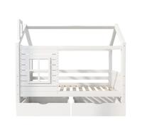 Camarote 90x200 cm con 2 cajones - forma de casa - madera maciza - blanco