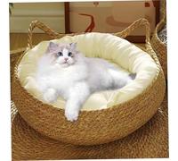 Camas para gatos para gatos de interior, 15x5 pulgadas, 2 en 1, cestas tejidas para, cama con cojín suave, cama para gatitos a prueba de arañazos, acogedora cesta de mimbre redonda, uso en coci