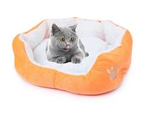 Camas para perros pequeños, cama redonda lavable para perros, caseta para gatos, cálida y suave, cama acolchada para cachorros, hámster, conejo, gatos y más (naranja)