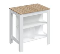 CAMBIA TUS MUEBLES CTM® Mesa Alta de Cocina Edith - Tipo Isla con Estantería, Blanco y Madera 3D, Estilo Nórdico Moderno, 105x103x67 cm