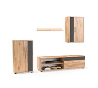 CAMBIA TUS MUEBLES CTM® Mueble Salón Bosco - Conjunto Modular con TV, Vitrinas y Estante, Estilo Nórdico Moderno, Ideal Salón Comedor 196x230x38 cm en Color Krenata y Antracita