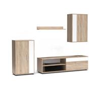 CAMBIA TUS MUEBLES CTM® Mueble Salón Bosco - Conjunto Modular con TV, Vitrinas y Estante, Estilo Nórdico Moderno, Ideal Salón Comedor 196x230x38 cm en Color Roble Sonoma y Blanco