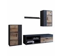 CAMBIA TUS MUEBLES CTM® Mueble Salón Bosco - Conjunto Modular con TV, Vitrinas y Estante, Estilo Nórdico Moderno, Ideal Salón Comedor 196x230x38 cm en Color Roble Canadian y Gris Oscuro
