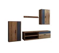 CAMBIA TUS MUEBLES CTM® Mueble Salón Bosco - Conjunto Modular con TV, Vitrinas y Estante, Estilo Nórdico Moderno, Ideal Salón Comedor 196x230x38 cm en Color Roble y Gris Oscuro