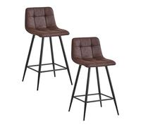 CAMBIA TUS MUEBLES CTM ® Pack 2 Taburetes DIO de Cocina o Barra Tapizados con Acolchado en Cuadros, Estructura Metálica Negra, Altura Asiento 66 cm, Color Marrón