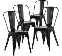 CAMBIA TUS MUEBLES CTM® Pack 4 Sillas Tolix - Metálicas Apilables con Asiento Ergonómico y Patas Antideslizantes, Diseño Industrial Vintage para Comedor o Bar En Color Negro