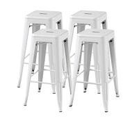 CAMBIA TUS MUEBLES CTM® Pack 4 Taburetes Tolix 45x45x76 cm - Estructura de Acero Apilable con Reposapiés, Diseño Industrial Vintage para Cocina, Bar o Terraza Interior en Color Blanco