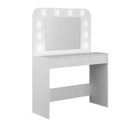 CAMBIA TUS MUEBLES CTM® Tocador Holly 142x100x42 cm - Mueble de Maquillaje con Espejo y 10 Luces LED, 2 Cajones y Espacios de Almacenaje, Estilo Clásico Chic Blanco
