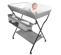 Cambiador Bañera Bebé 2 en 1, Colchón Acolchado y Impermeable Fácil de Limpiar,Cambiador plegable con ruedas, cesta y estantes-86 * 62 * 96cm-gris