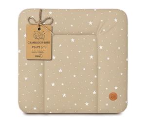 Cambiador bebe 75x72 cm - colchon impermeable portátil para comoda o lavadora cojin muda cómoda trocador fraldas colchón colchoneta fácil de limpiar Oeko-Tex Beige con estrellas blancas