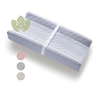 Cambiador contorneado cubierto de algodón orgánico | Colchón de espuma impermeable, funda suave, extraíble y lavable, correa de seguridad, parte inferior antideslizante, cubrecolchón para mesa de